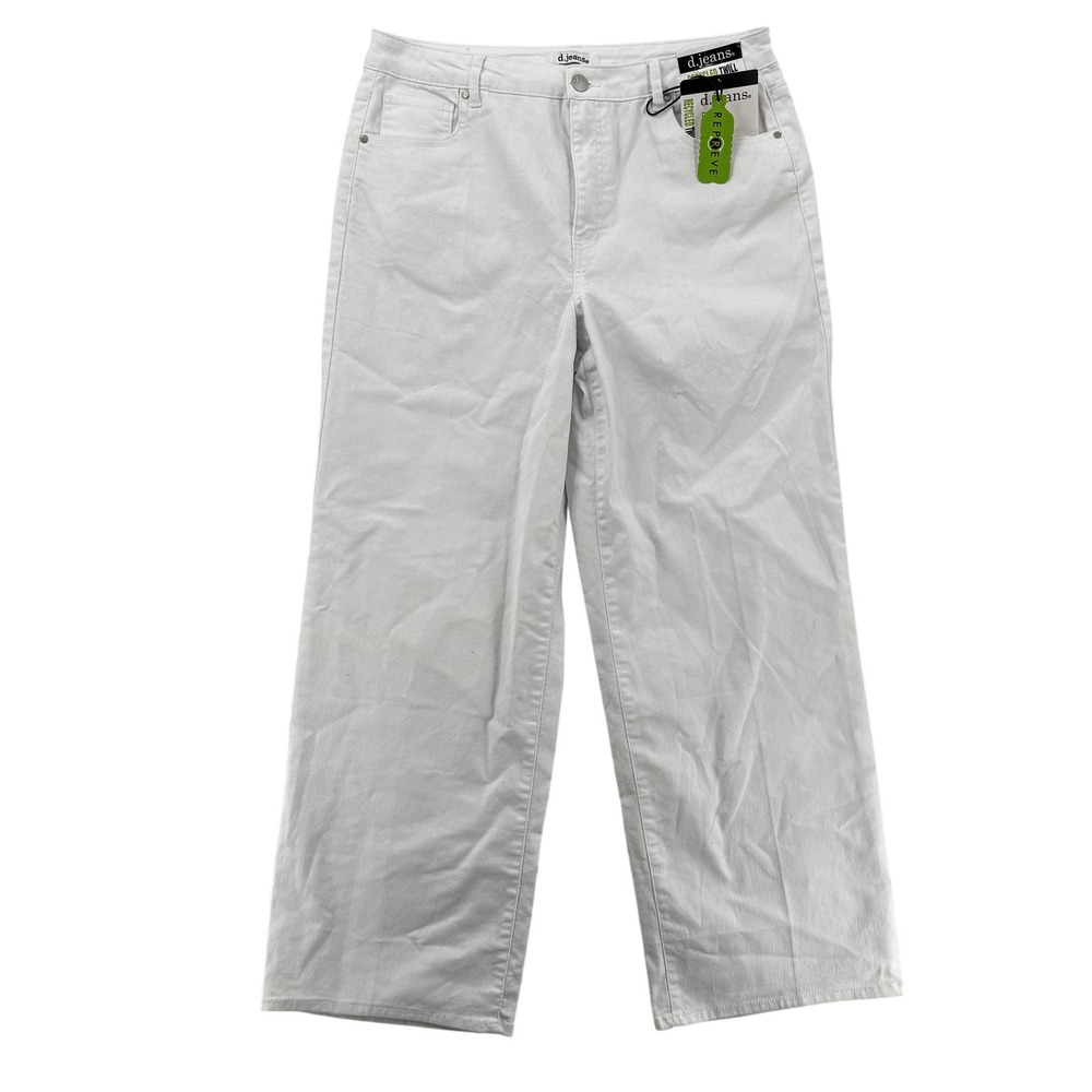 d.jeans Womens 14 White Recycled Twill High Waist Wide Leg Jeans Relaxed Fit